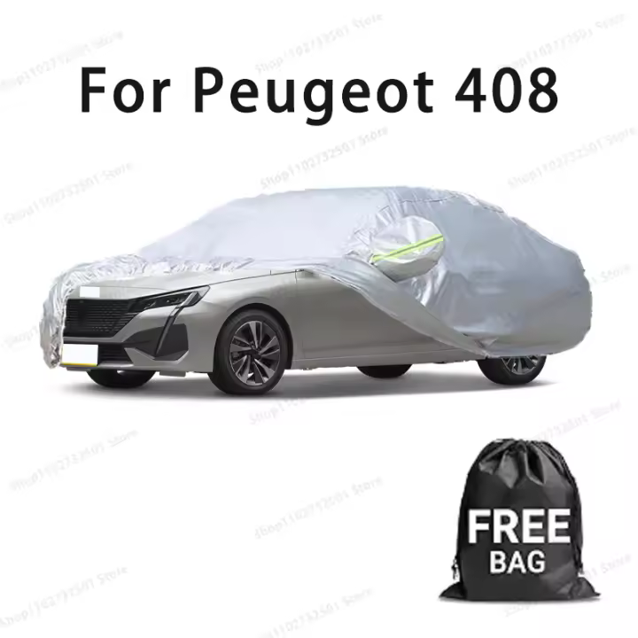 Funda de coche para Peugeot 408, cubierta completa, impermeable, protección solar, resistente a los arañazos, accesorios para coches, color plateado - 1