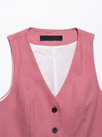 OUWU- 2025 Conjunto De Traje Rosa Para Mujer, Chaleco Con Botones Sin Mangas Y Pantalones Cortos Plisados, Elegante Y Versátil Para Ropa De Verano - details 7
