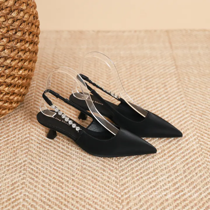 Xiaoxiangfeng correa de cadena puntiaguda tacón medio zapatos individuales - 1