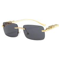 Gafas de Sol Cuadradas sin Montura para Hombres y Mujeres Lentes de Sol de Metal con Cabezal de Leopardo Estilo Vintage Marca de Lujo Popular para Viajes y Conducir - details 0