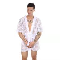 Hombre ultra sexy encaje tanga transparente albornoz traje de casa perspectiva seducción albornoz tacto suave suave - details 3