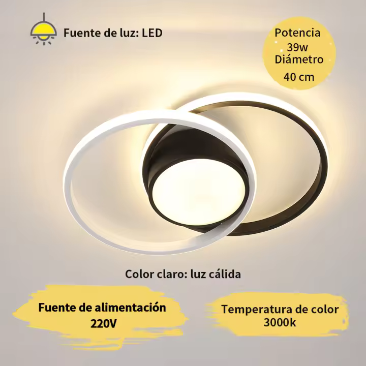 Lámpara de Techo Moderna, Plafón LED de 42W, 4725LM, AcríLico De Metal, Redondo, Luz negra de Techo para Sala de Estar y Cocina - 1