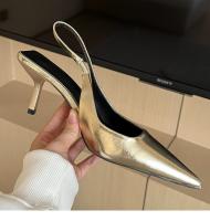 Impresionantes zapatos de tacón alto dorados con punta en punta de alta gama, nuevos zapatos de tacón - details 16