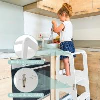 Torre Aprendizaje Plegable Montessori 2 en 1 Convertible en Mesa y Silla, Ayudante de Cocina de Madera, - details 3
