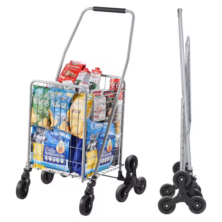 SucceBuy Carrito de compras de comestibles, carrito de compras para subir escaleras de 45 litros con 360 °   Ruedas giratorias rodantes. Carro utilitario para subir escaleras con tres ruedas. Plegable, plegable, ligero para lavandería, viajes - 1