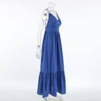 Primavera Verano Nuevo cuello en V sin espalda Diseño de correa Estilo Sense Casual A-line Vestido largo para mujer - details 11