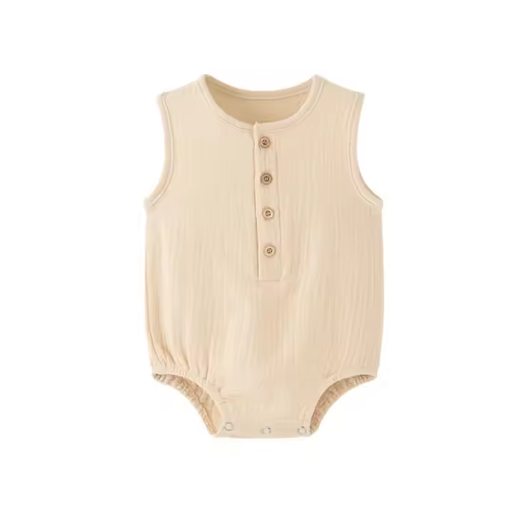 Mono de lino y algodón para bebé recién nacido, pelele sin mangas, suave, agradable para la piel, cómodo y fino, Verano, 100% - 1