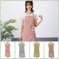 Delantal de cocina a rayas con bolsillos para mujer, uniforme de algodón, suave, ajustable, a prueba de aceite - details 7