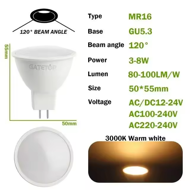 Bombillas de Punto LED MR16 Lámpara GU5.3 de 3W a 7W AC 110V 220V DC 12V - 1