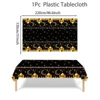 Mantel desechable con temática de Castillo de Luna, 5 piezas, platino, azul, dorado, negro, dorado, Zhai, Festival - details 7