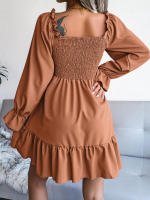 Vestido elegante de manga larga para mujer, falda de cuello cuadrado, de Color sólido vestido de volantes, moda de primavera y otoño - details 12