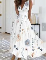 Vestidos largos estampados ral para mujer, vestido con cuello en V sin mangas, vestido A-e para fiesta, graduación, Club, Vestidos de noche elegantes para mujer - details 2