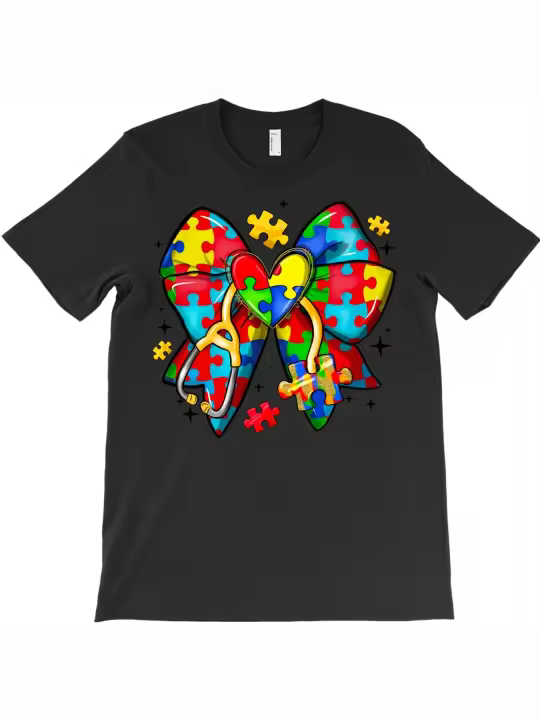 Camiseta con lazo para autismo, regalo para papá, manga corta con cuello redondo suave y cómoda, 1592g - 1