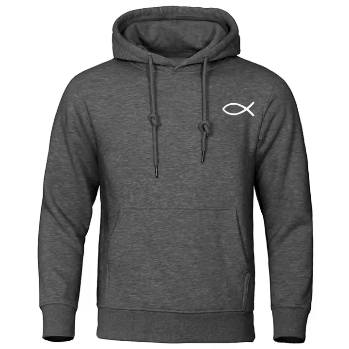 Sudadera con capucha para hombre, suéter de marca premium con estampado de Cristiano Jesús, pescado, forro polar cálido, ropa de calle informal, otoño/invierno, - 1