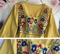 Primavera/Verano mujer viaje vacaciones Vintage largo estilo étnico bohemio bordado cintura atar algodón y vestido - details 11