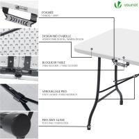 Mesa Plegable Multifuncional 180 x 75 cm, Mesa de Fiesta con Asa de Transporte, para Jardín, Terraza, Balcón, Blanco - details 3