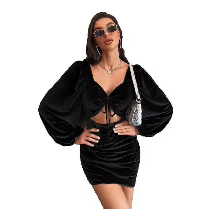 Vestidos de terciopelo con tirantes huecos para mujeres vestidos ligeros vestidos cortos - 1