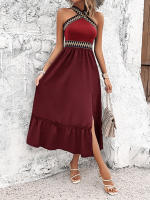 Vestido casual de verano sin mangas para mujer, sin espalda, bohemio, con abertura en la playa, negro - details 8