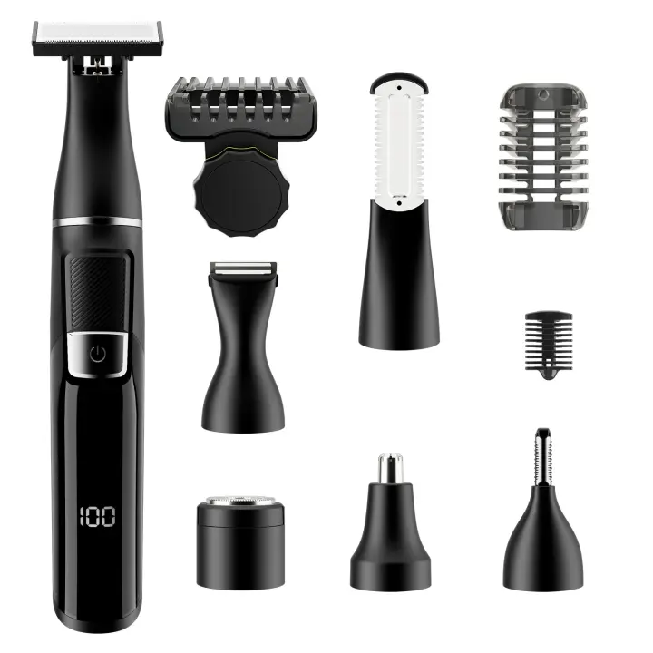 Estilizador de barba multifuncional, recortador de pelo corporal para hombres, máquina de afeitar facial ajustable, cuchilla de doble cara, afeitado eléctrico - 1