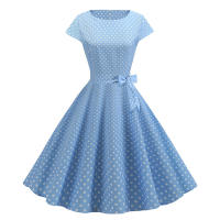 Women summer vintage 1950s 60s big swing party polka dot dress - details 44