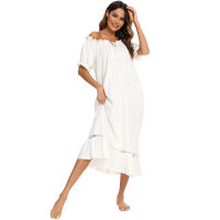 Pijamas para mujer, ropa de dormir con un hombro, camisón de manga corta, vestido mixto de encaje - details 2