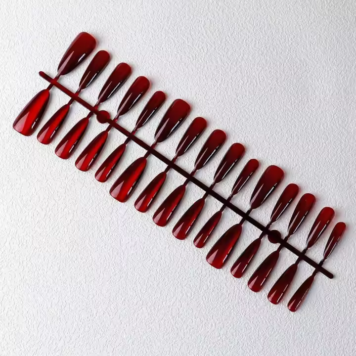 30 piezas de uñas de ojo de gato con imanes rojos, ataúdes en forma de almendra, uñas postizas cuadradas brillantes, juego completo reutilizable de puntas de uñas - 1