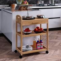Carro de Cocina sobre Ruedas con cajón y estantes, Estante rodante de bambú de 3 Niveles con encimera de Madera Maciza y Ruedas bloqueables (Natural) - details 1