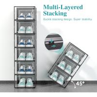 Cajas para organizar zapatos, 12 contenedores de almacenamiento apilables de plástico transparente con tapas, para armario, bajo cama, entrada, frontal abatible, apto hasta 41 de mujer, negro - details 3