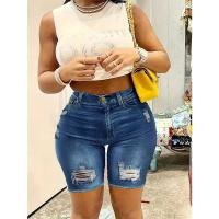 Shorts vaqueros ajustados de cintura alta con rotos para mujer - details 1
