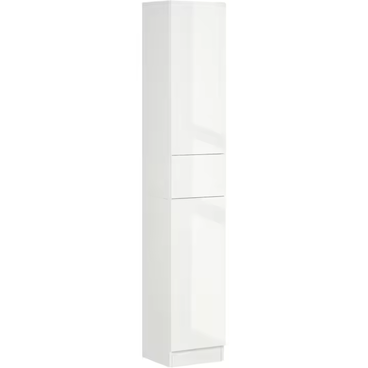 Armario alto de baño con 1 cajón y 5 estantes abiertos, columna auxiliar de baño para salón, aseo, dormitorio, estilo moderno, 30x28x170 cm, blanco brillante. - 1