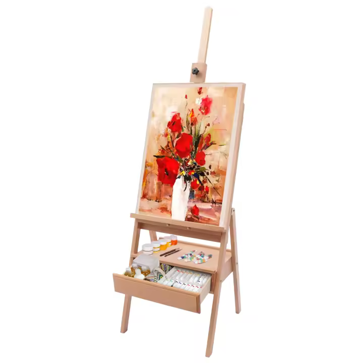 Caballete de piso con caja de firma de madera de haya, 110 libras, soporte de carga, 198 cm de altura ajustable - 1