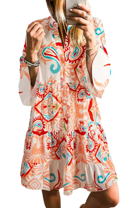 Elrachen Mini vestido tribal para mujer con mangas de pulsera, naranja, tallas S-XL - 1