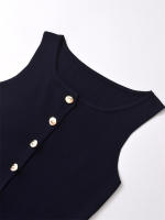 - Blusa de punto sin mangas con cuello redondo para mujer a la moda con una hilera de botones, chaleco básico para mujer, camisas, blusas, - details 2