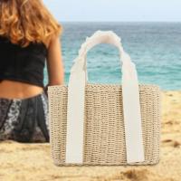 Handwoven Bag Fashionable Lightweight Top Handle Trendy Women's Handbag Woven Tote Bag for Shopping Camping Casual Beach Girls