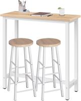 Conjunto de Mesa de Bar y 2 Taburetes, Muebles de Comedor, Mesa Alta y Taburetes de Bar, Barra Cocina y Salon, 140x40x100 cm, Metal + MDF, Roble Claro - details 48