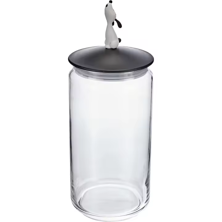 Alessi - LulàJar AMMI21 B - Contenedor de Comida para Perros de Diseño con Tapa Decorada, Vidrio y Resina Termoplástica, Negro - 1