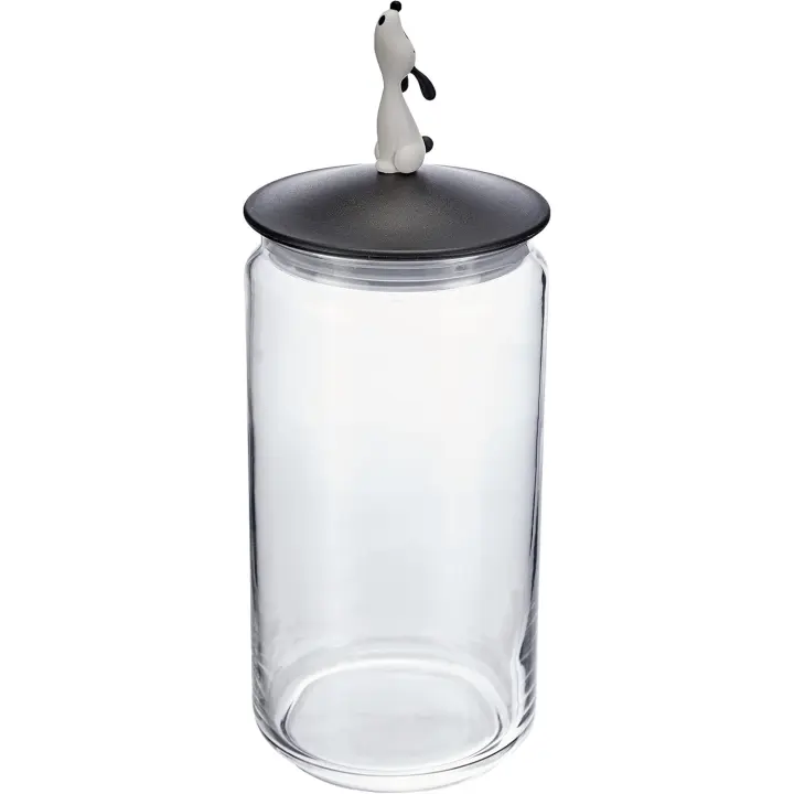 Alessi - LulàJar AMMI21 B - Contenedor de Comida para Perros de Diseño con Tapa Decorada, Vidrio y Resina Termoplástica, Negro - 1