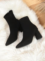 Botas Cortas de Tacón Alto con Puntas Botas de Gamuza para Mujer Botas de Primavera y Otoño con Cremallera Trasera - details 5