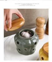 Tarro hueco de cerámica para almacenar ajo con tapa, forma de calabaza, tarro para almacenar ajo, jengibre y guindilla, pantalla de vela - details 1