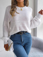 Jersey holgado informal de manga larga para mujer, Jersey de punto liso con cuello redondo, color blanco, para oficina, otoño e invierno, 2023 - details 3
