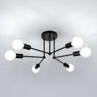 Lámpara de Araña Colgante Goeco con 6 Bases de Bombillas E27 Plafón de Techo Interior Negro para Sala de Estar Salón Dormitorio Estilo Tradicional Eficiencia de Energía Iluminación Retra Montaje Semiflush - details 6