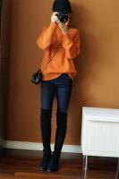 Otoño Invierno naranja cuello alto cachemir mujeres suéter grueso Casual básico Jersey tejido suéter Tops sueltos - details 2