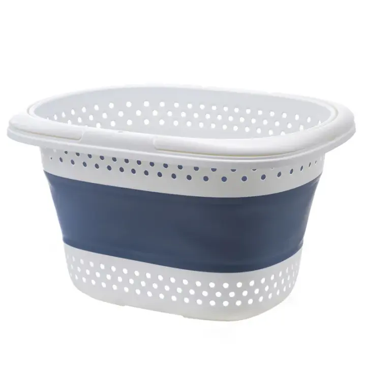 Cesta plegable de plástico para colgar en la pared, cesta de almacenamiento de ropa sucia, color azul, para el baño - 1