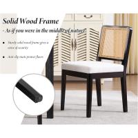 Juego de 2 sillas de comedor de madera, sillas de cocina rústicas con respaldo de ratán, sillas de restaurante tapizadas de lino, sillas de salón sencillas para el hogar, negro - details 3
