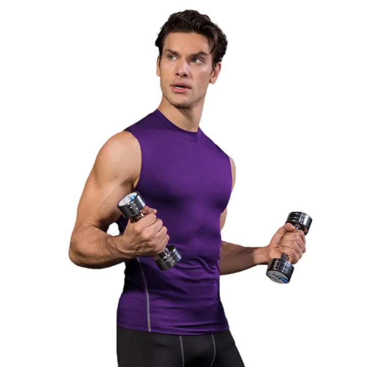 Camisa de compresión sin mangas para hombre, camiseta deportiva con capa base, camisa de entrenamiento atlético - 1