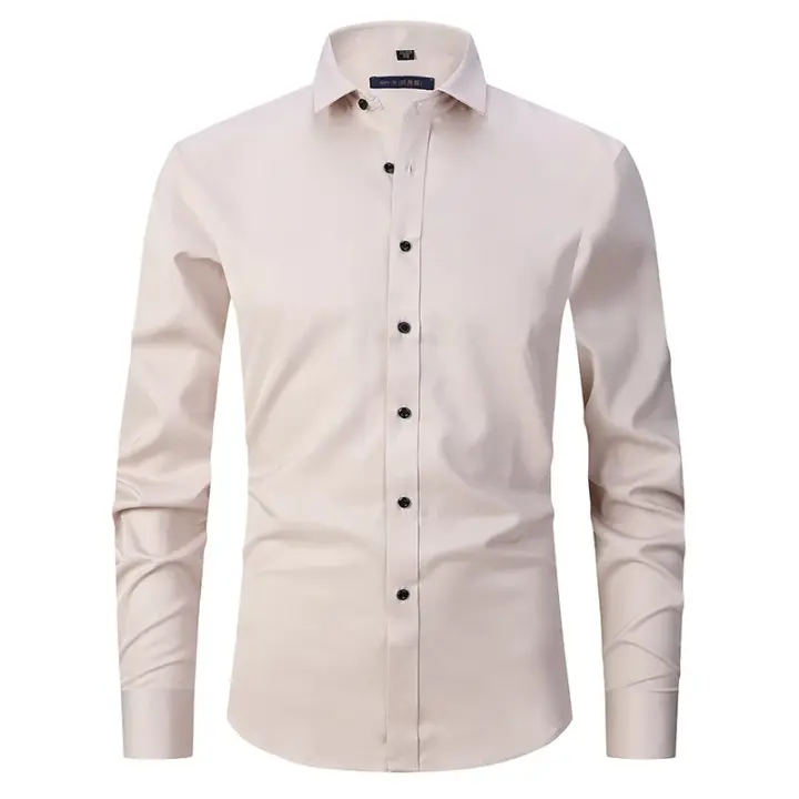 Camisa social grande de otoño/invierno 6XL para hombre, manga larga, moda sin hierro, informal, de negocios, blanco puro - 1
