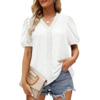2025 verano nuevo empalme de encaje lunares camisa de manga corta camisa de mujer top ropa de mujer - details 3