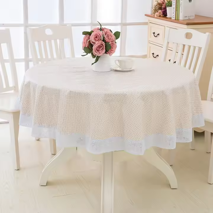 Mesa de comedor redonda de plástico PVC estilo flor, tela impermeable limpiable, decoración del hogar, mantel, cubierta de mesa, mantel de cocina - 1