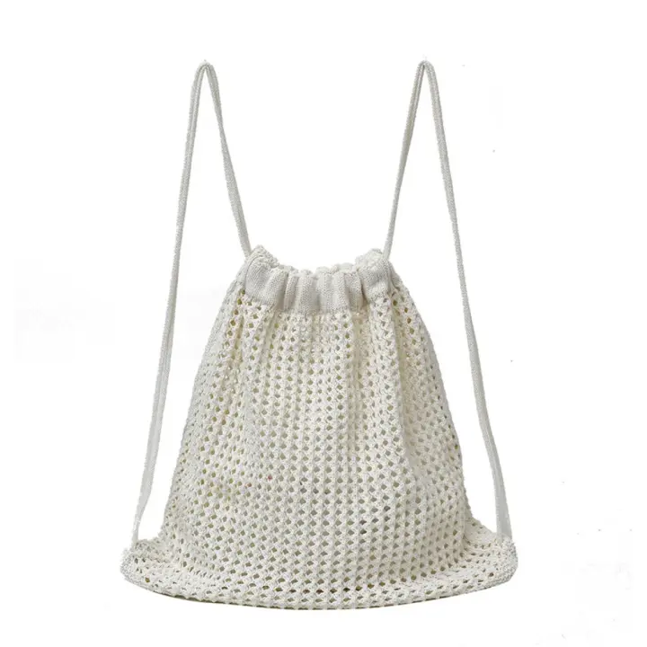 Bolso de hombro tejido de Color sólido, mochila de ganchillo bohemia de gran capacidad, estilo perezoso, versátil, ahuecado - 1