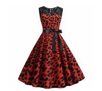 Lace patchwork summer women a line elegant vintage party dress with belt - details 70